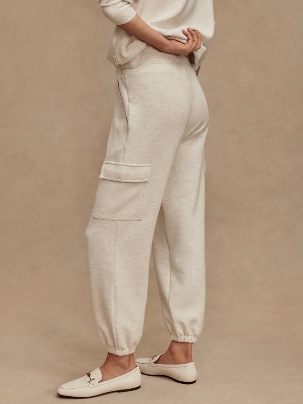 Varley Catherine Half-Zip Sweat & The Cargo Pant Set in Ivory Marl - Picture 2 of 12